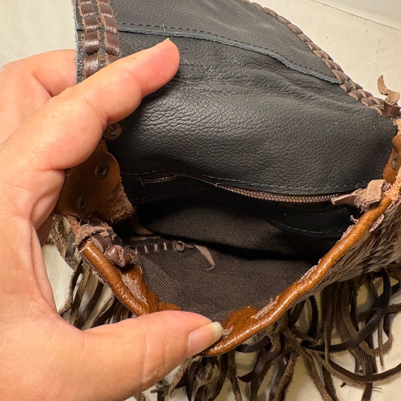 Western/Bohemian Jean Belt Bag Leather Fringe Semi-Precious Stone Swing Latch - Picture 6 of 8